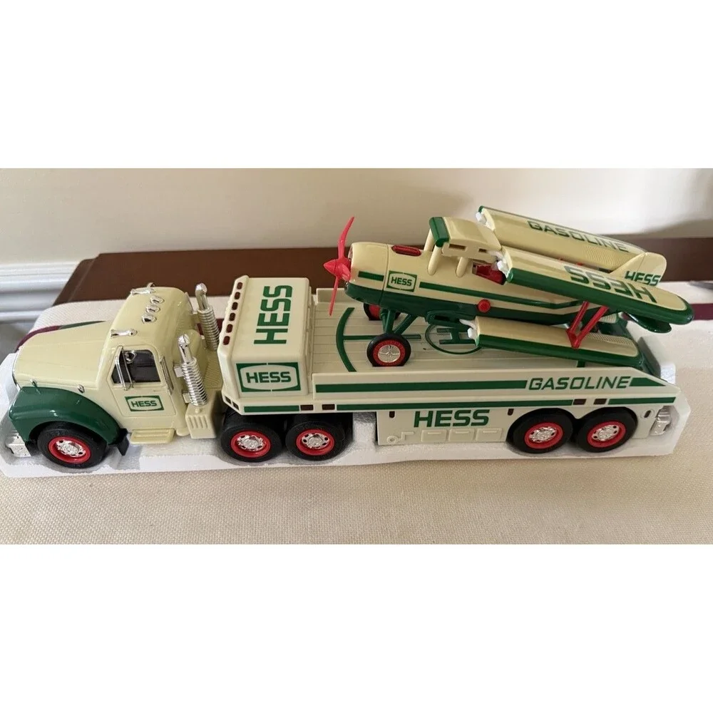 2002 Hess Toy Truck and Airplane Set Flatbed Transporter for Motorized Biplane